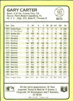 1989 Donruss Baseball's Best #182 Gary Carter Back