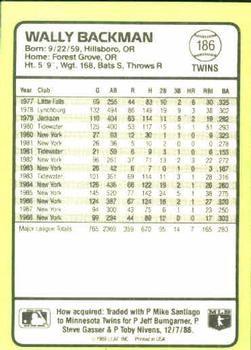 1989 Donruss Baseball's Best #186 Wally Backman Back