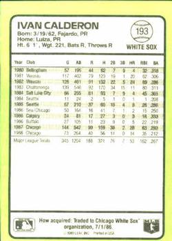 1989 Donruss Baseball's Best #193 Ivan Calderon Back