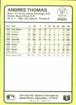 1989 Donruss Baseball's Best #197 Andres Thomas Back