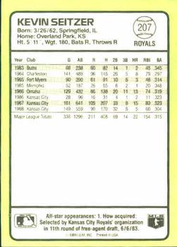 1989 Donruss Baseball's Best #207 Kevin Seitzer Back