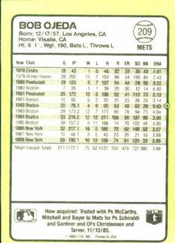 1989 Donruss Baseball's Best #209 Bob Ojeda Back