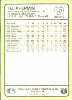 1989 Donruss Baseball's Best #229 Felix Fermin Back