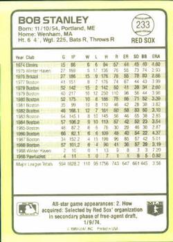 1989 Donruss Baseball's Best #233 Bob Stanley Back