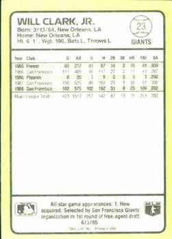 1989 Donruss Baseball's Best #23 Will Clark Back