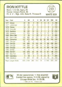 1989 Donruss Baseball's Best #249 Ron Kittle Back
