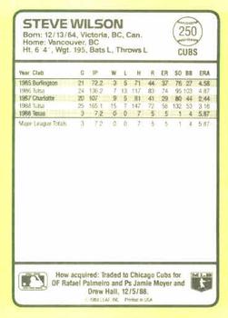 1989 Donruss Baseball's Best #250 Steve Wilson Back