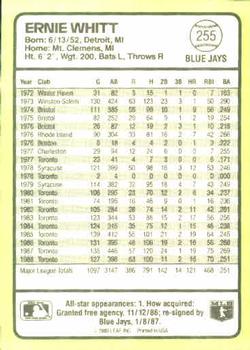 1989 Donruss Baseball's Best #255 Ernie Whitt Back