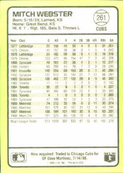 1989 Donruss Baseball's Best #261 Mitch Webster Back
