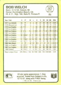 1989 Donruss Baseball's Best #267 Bob Welch Back