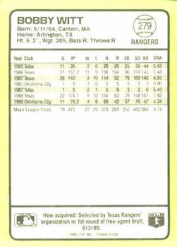 1989 Donruss Baseball's Best #279 Bobby Witt Back