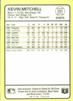 1989 Donruss Baseball's Best #281 Kevin Mitchell Back