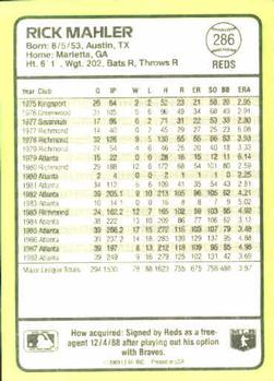 1989 Donruss Baseball's Best #286 Rick Mahler Back