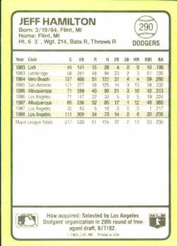 1989 Donruss Baseball's Best #290 Jeff Hamilton Back