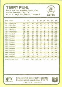 1989 Donruss Baseball's Best #294 Terry Puhl Back