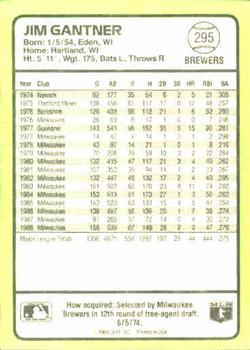 1989 Donruss Baseball's Best #295 Jim Gantner Back