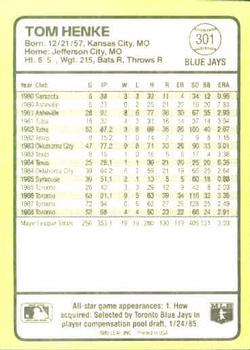 1989 Donruss Baseball's Best #301 Tom Henke Back