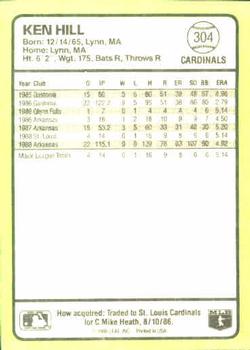 1989 Donruss Baseball's Best #304 Ken Hill Back