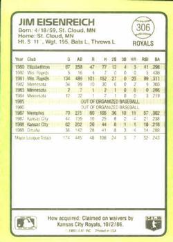 1989 Donruss Baseball's Best #306 Jim Eisenreich Back