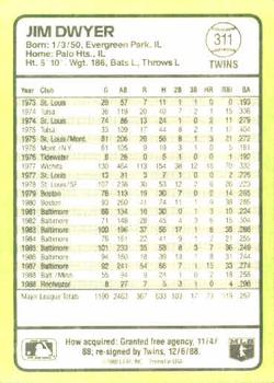 1989 Donruss Baseball's Best #311 Jim Dwyer Back