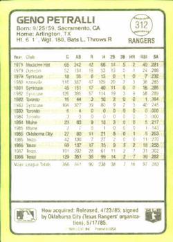 1989 Donruss Baseball's Best #312 Geno Petralli Back
