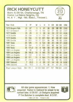 1989 Donruss Baseball's Best #313 Rick Honeycutt Back