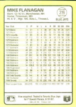 1989 Donruss Baseball's Best #316 Mike Flanagan Back