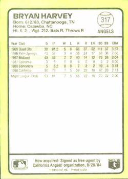 1989 Donruss Baseball's Best #317 Bryan Harvey Back