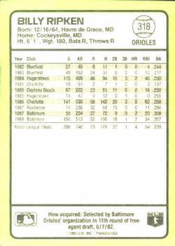 1989 Donruss Baseball's Best #318 Billy Ripken Back