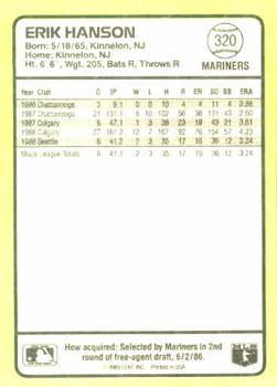 1989 Donruss Baseball's Best #320 Erik Hanson Back