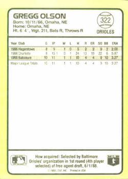 1989 Donruss Baseball's Best #322 Gregg Olson Back