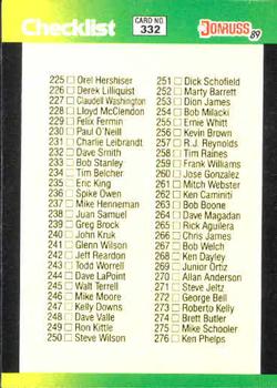 1989 Donruss Baseball's Best #332 Checklist: 225-336 Front