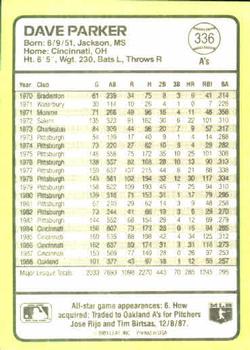 1989 Donruss Baseball's Best #336 Dave Parker Back
