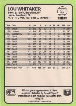 1989 Donruss Baseball's Best #35 Lou Whitaker Back