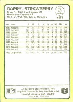 1989 Donruss Baseball's Best #40 Darryl Strawberry Back