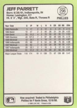1989 Donruss Baseball's Best #296 Jeff Parrett Back