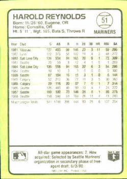 1989 Donruss Baseball's Best #51 Harold Reynolds Back