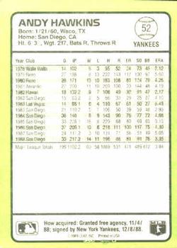 1989 Donruss Baseball's Best #52 Andy Hawkins Back