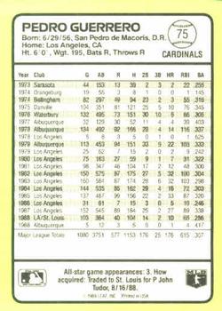 1989 Donruss Baseball's Best #75 Pedro Guerrero Back