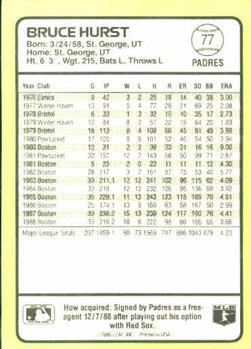 1989 Donruss Baseball's Best #77 Bruce Hurst Back