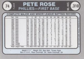 1981 Fleer Star Stickers #74 Pete Rose Back
