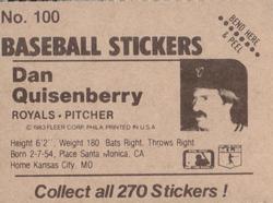 1983 Fleer Star Stickers #100 Dan Quisenberry Back