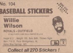 1983 Fleer Star Stickers #104 Willie Wilson Back
