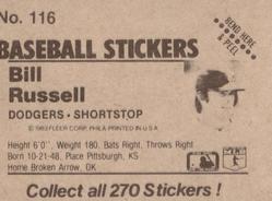 1983 Fleer Star Stickers #116 Bill Russell Back