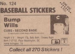 1983 Fleer Star Stickers #124 Bump Wills Back