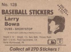 1983 Fleer Star Stickers #128 Larry Bowa Back