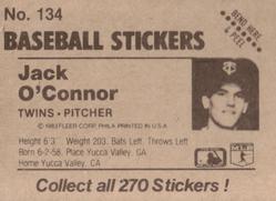 1983 Fleer Star Stickers #134 Jack O'Connor Back