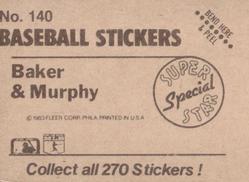 1983 Fleer Star Stickers #140 Dusty Baker / Dale Murphy Back