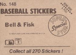 1983 Fleer Star Stickers #148 Buddy Bell / Carlton Fisk Back