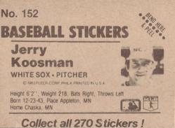 1983 Fleer Star Stickers #152 Jerry Koosman Back